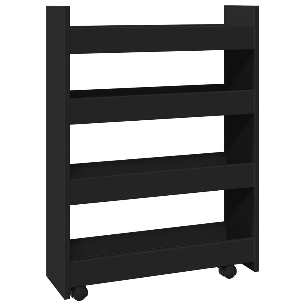 Opbergtrolley smal 4-laags bewerkt hout zwart is nu te koop bij PeponiXL, paradijselijk wonen!