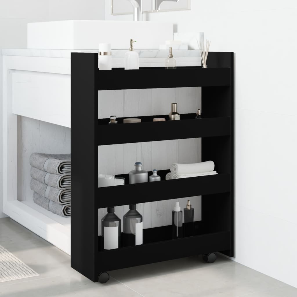 Opbergtrolley smal 4-laags bewerkt hout zwart is nu te koop bij PeponiXL, paradijselijk wonen!