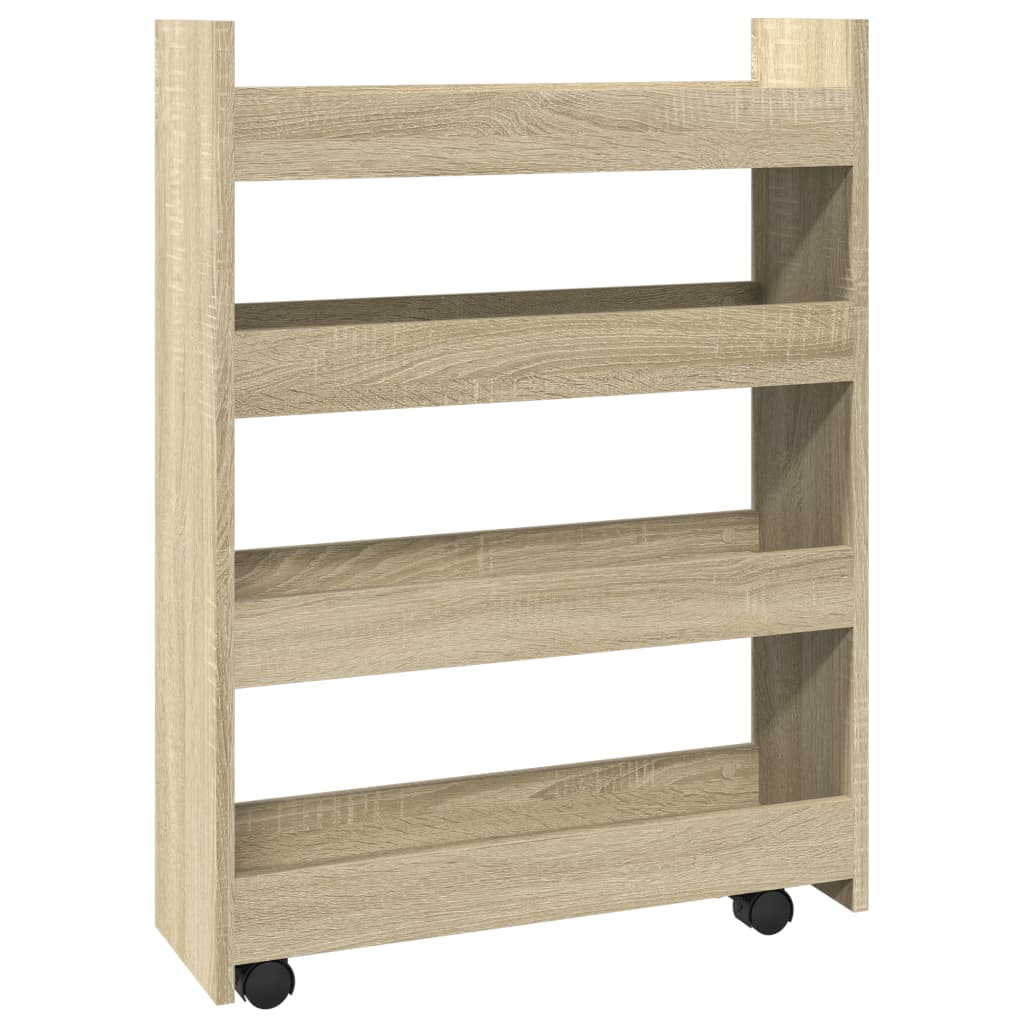 Opbergtrolley smal 4-laags bewerkt hout sonoma eikenkleurig is nu te koop bij PeponiXL, paradijselijk wonen!