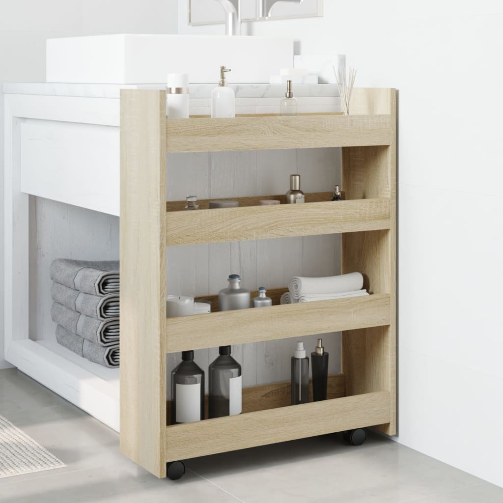 Opbergtrolley smal 4-laags bewerkt hout sonoma eikenkleurig is nu te koop bij PeponiXL, paradijselijk wonen!
