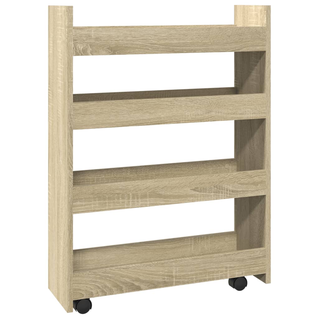 Opbergtrolley smal 4-laags bewerkt hout sonoma eikenkleurig is nu te koop bij PeponiXL, paradijselijk wonen!