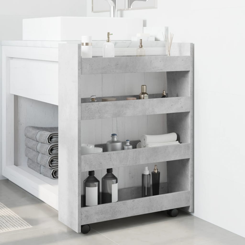 Opbergtrolley smal 4-laags bewerkt hout betongrijs is nu te koop bij PeponiXL, paradijselijk wonen!