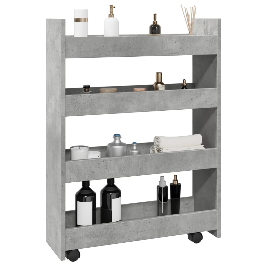 Opbergtrolley smal 4-laags bewerkt hout betongrijs is nu te koop bij PeponiXL, paradijselijk wonen!