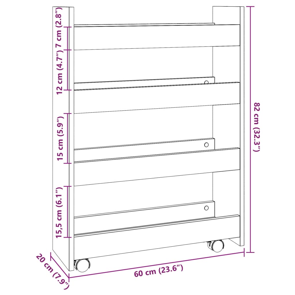 Opbergtrolley smal 4-laags bewerkt hout gerookt eikenkleurig is nu te koop bij PeponiXL, paradijselijk wonen!