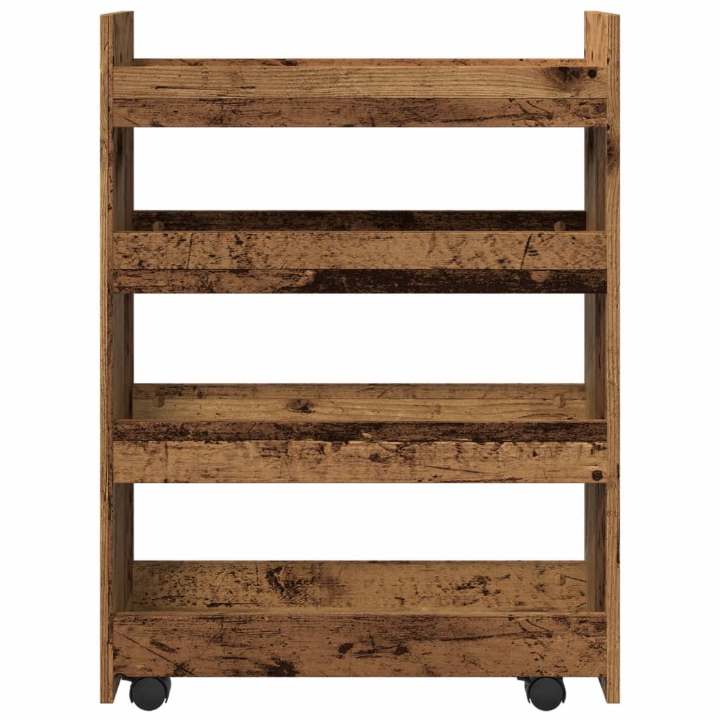 Opbergtrolley smal 4-laags bewerkt hout oud houtkleurig is nu te koop bij PeponiXL, paradijselijk wonen!