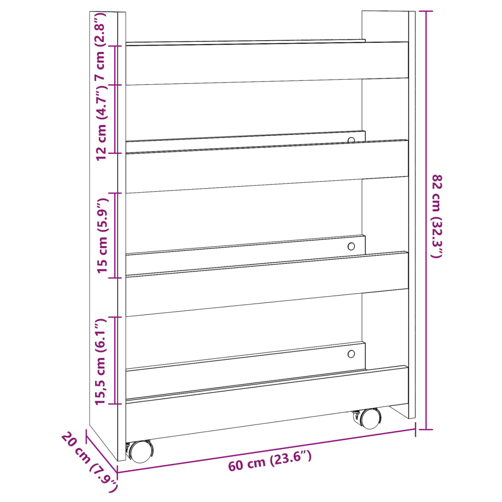 Opbergtrolley smal 4-laags bewerkt hout oud houtkleurig is nu te koop bij PeponiXL, paradijselijk wonen!