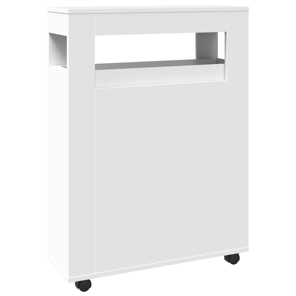 Badkamerkast smal met wielen bewerkt hout wit is nu te koop bij PeponiXL, paradijselijk wonen!