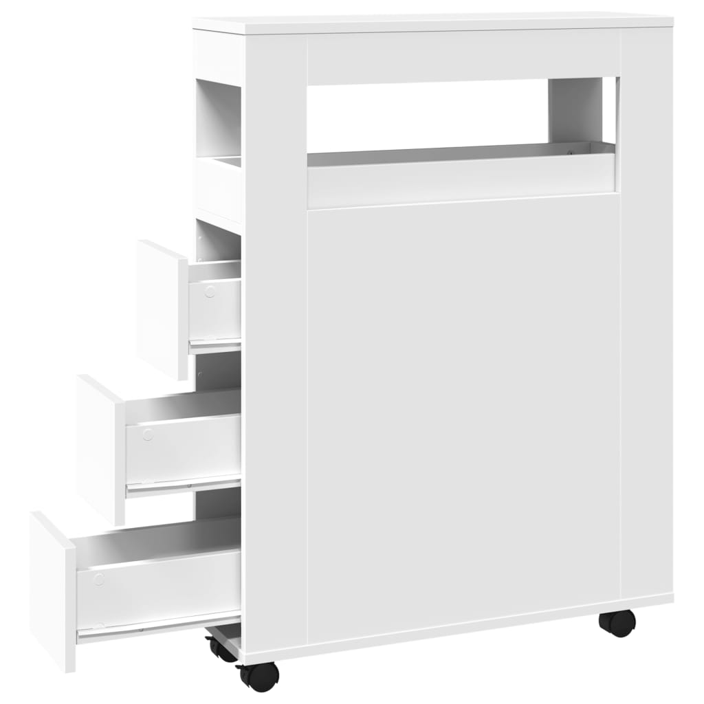 Badkamerkast smal met wielen bewerkt hout wit is nu te koop bij PeponiXL, paradijselijk wonen!