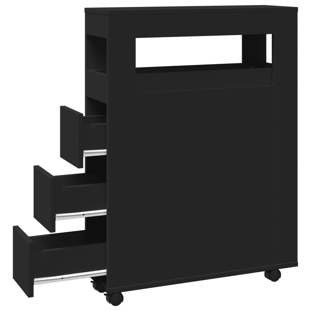 Badkamerkast smal met wielen bewerkt hout zwart is nu te koop bij PeponiXL, paradijselijk wonen!