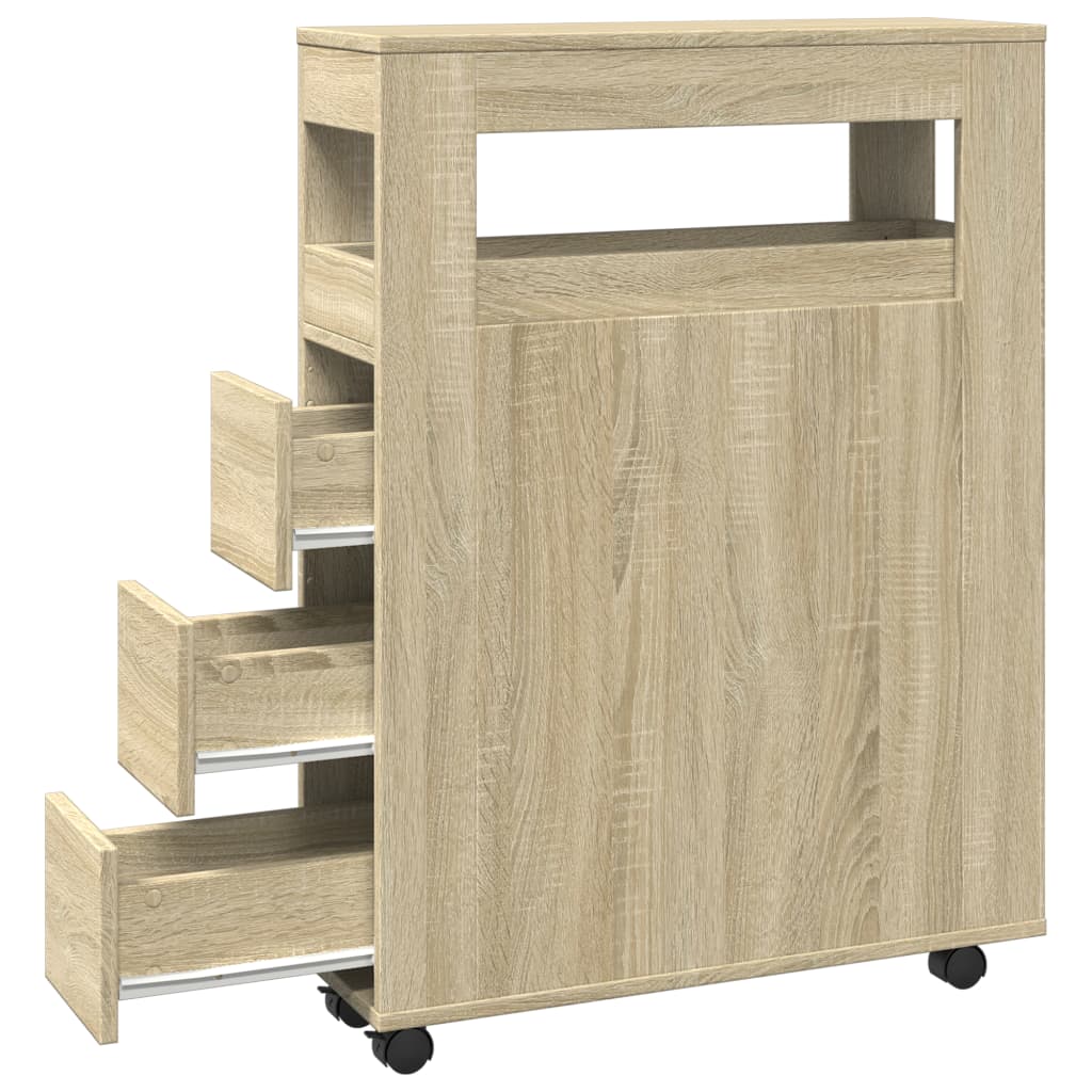 Badkamerkast smal met wielen bewerkt hout sonoma eikenkleurig is nu te koop bij PeponiXL, paradijselijk wonen!