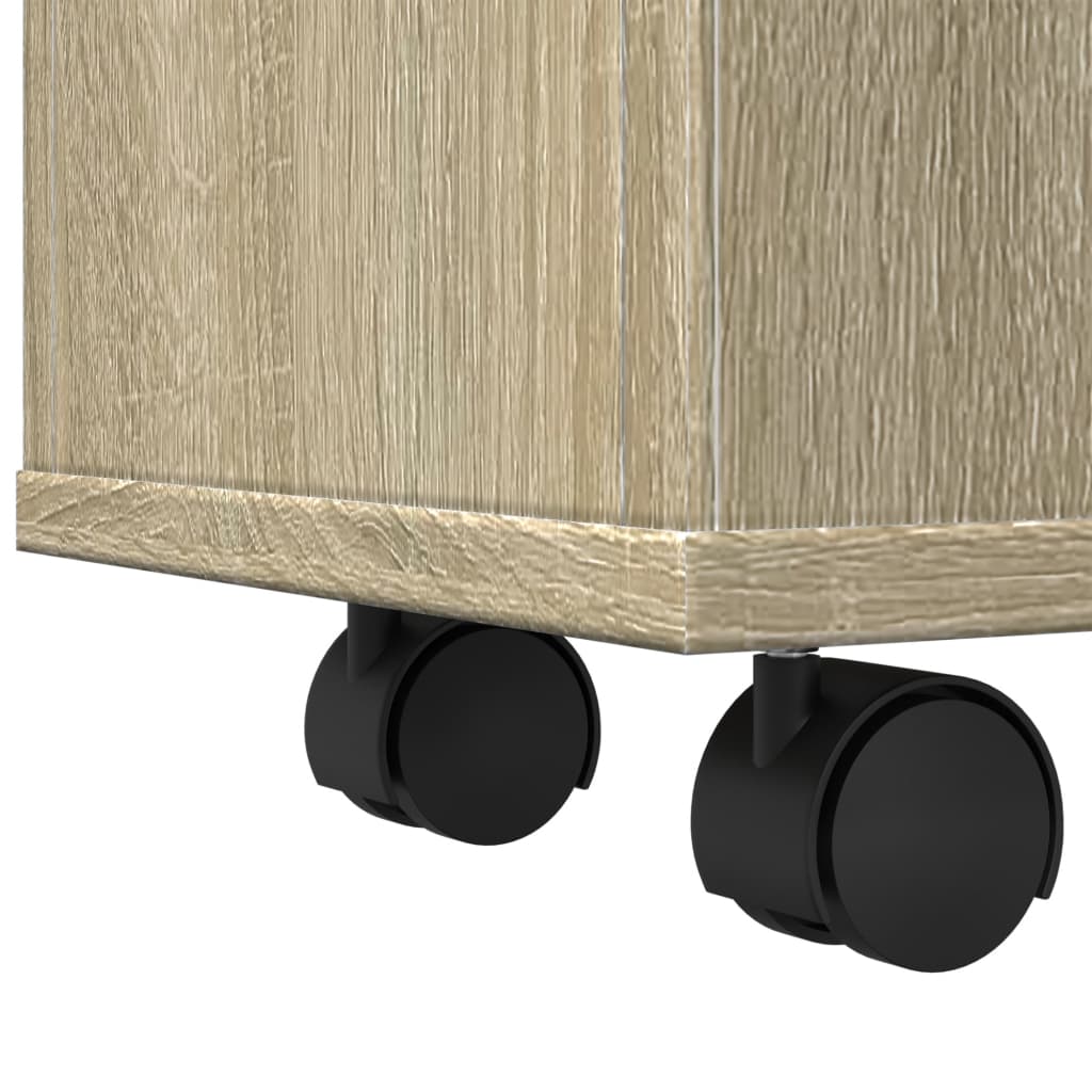 Badkamerkast smal met wielen bewerkt hout sonoma eikenkleurig is nu te koop bij PeponiXL, paradijselijk wonen!