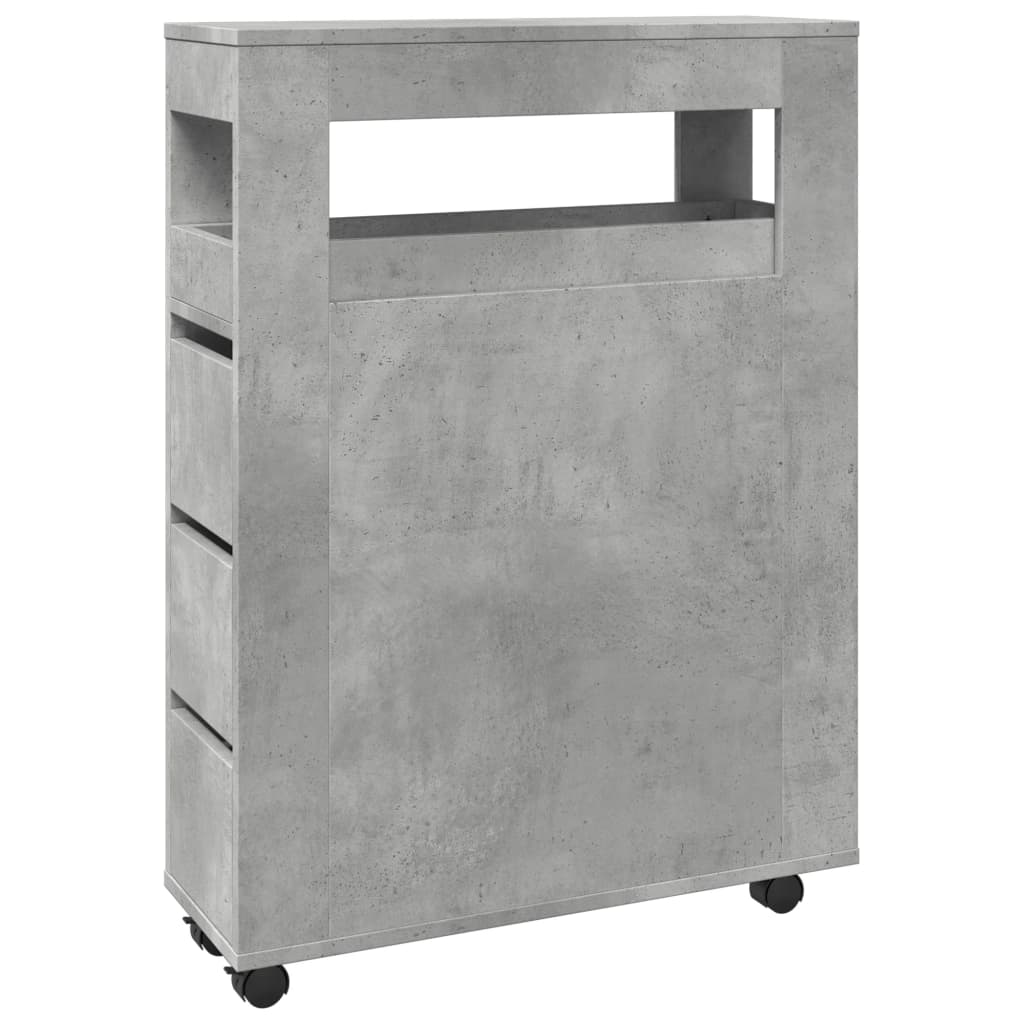 Badkamerkast smal met wielen bewerkt hout betongrijs is nu te koop bij PeponiXL, paradijselijk wonen!
