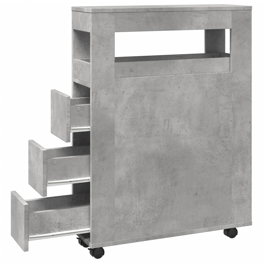 Badkamerkast smal met wielen bewerkt hout betongrijs is nu te koop bij PeponiXL, paradijselijk wonen!