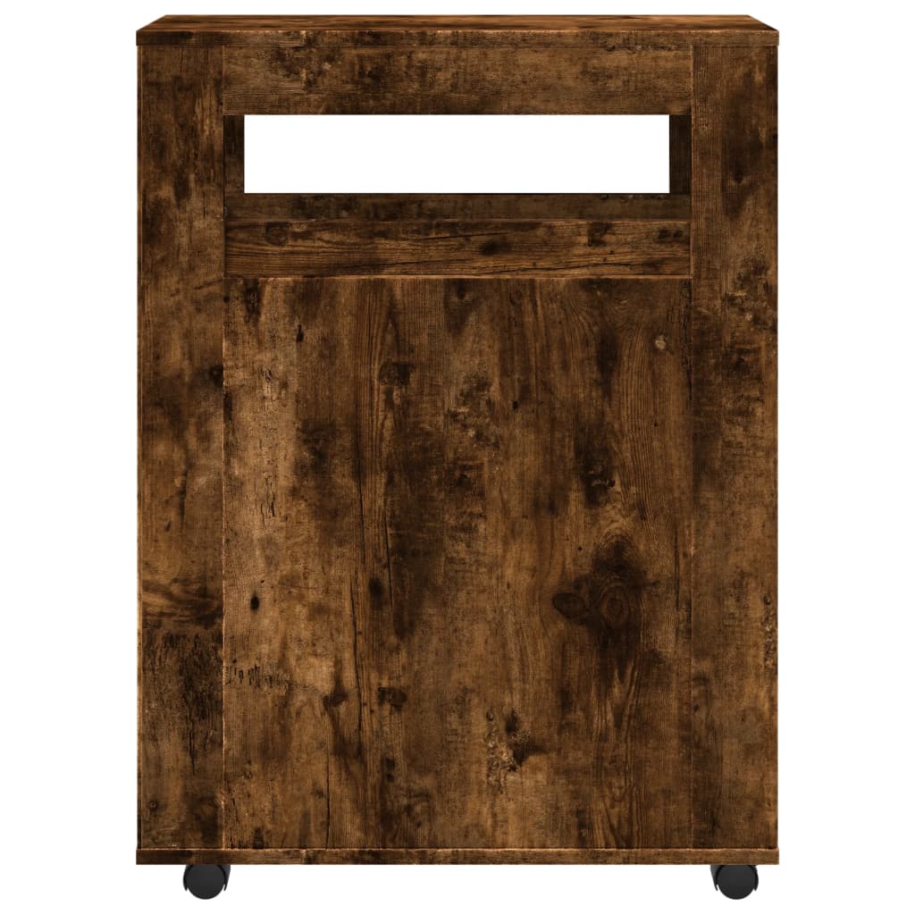 Badkamerkast smal met wielen bewerkt hout gerookt eikenkleurig is nu te koop bij PeponiXL, paradijselijk wonen!