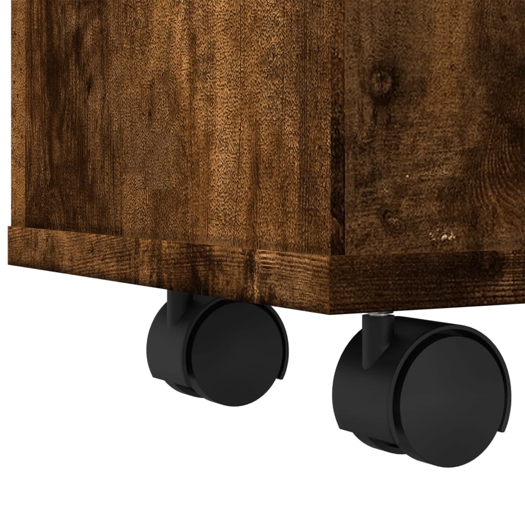 Badkamerkast smal met wielen bewerkt hout gerookt eikenkleurig is nu te koop bij PeponiXL, paradijselijk wonen!