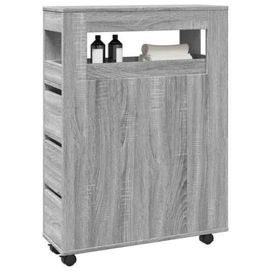 Badkamerkast smal met wielen bewerkt hout grijs sonoma eiken is nu te koop bij PeponiXL, paradijselijk wonen!