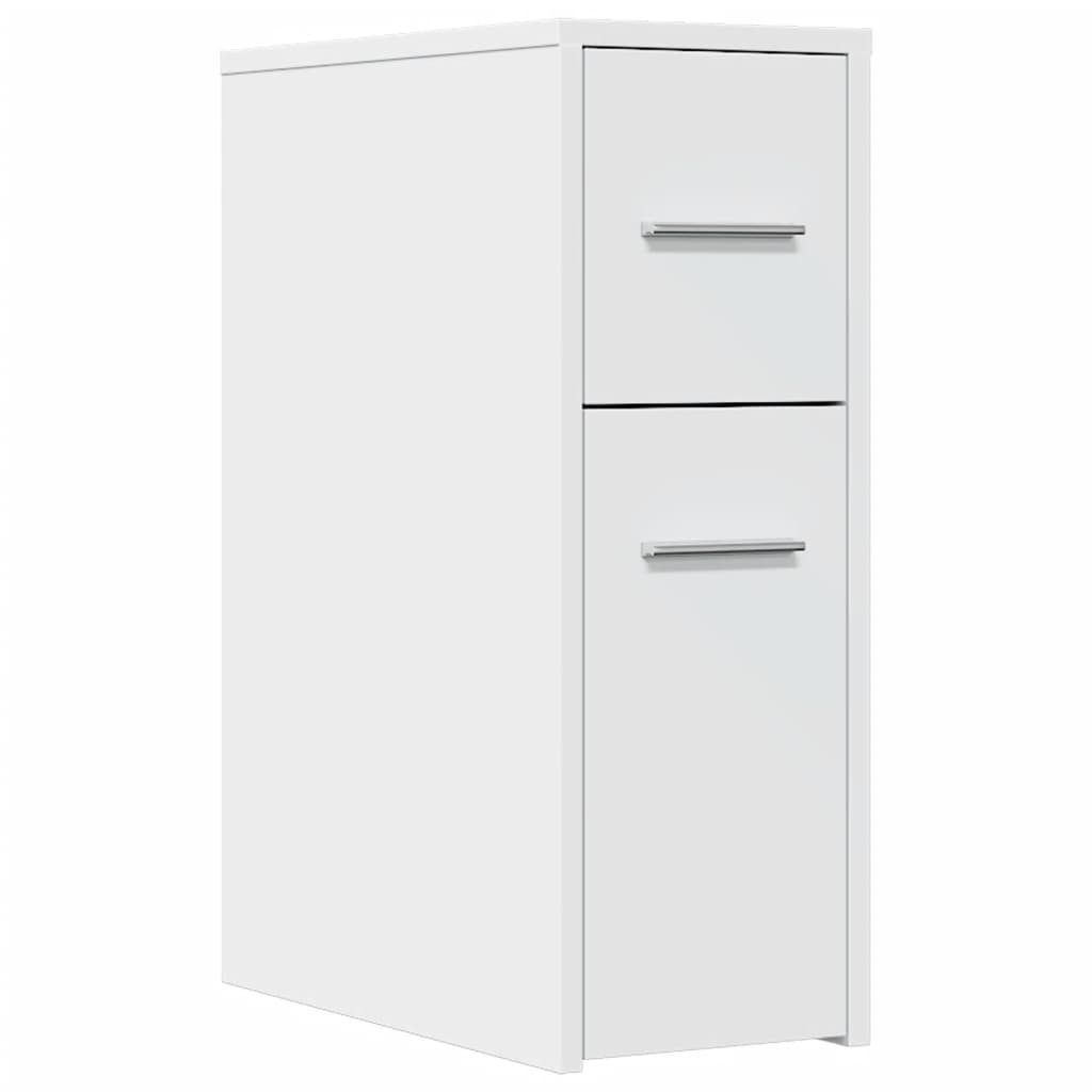 Badkamerkast smal met wielen bewerkt hout wit is nu te koop bij PeponiXL, paradijselijk wonen!