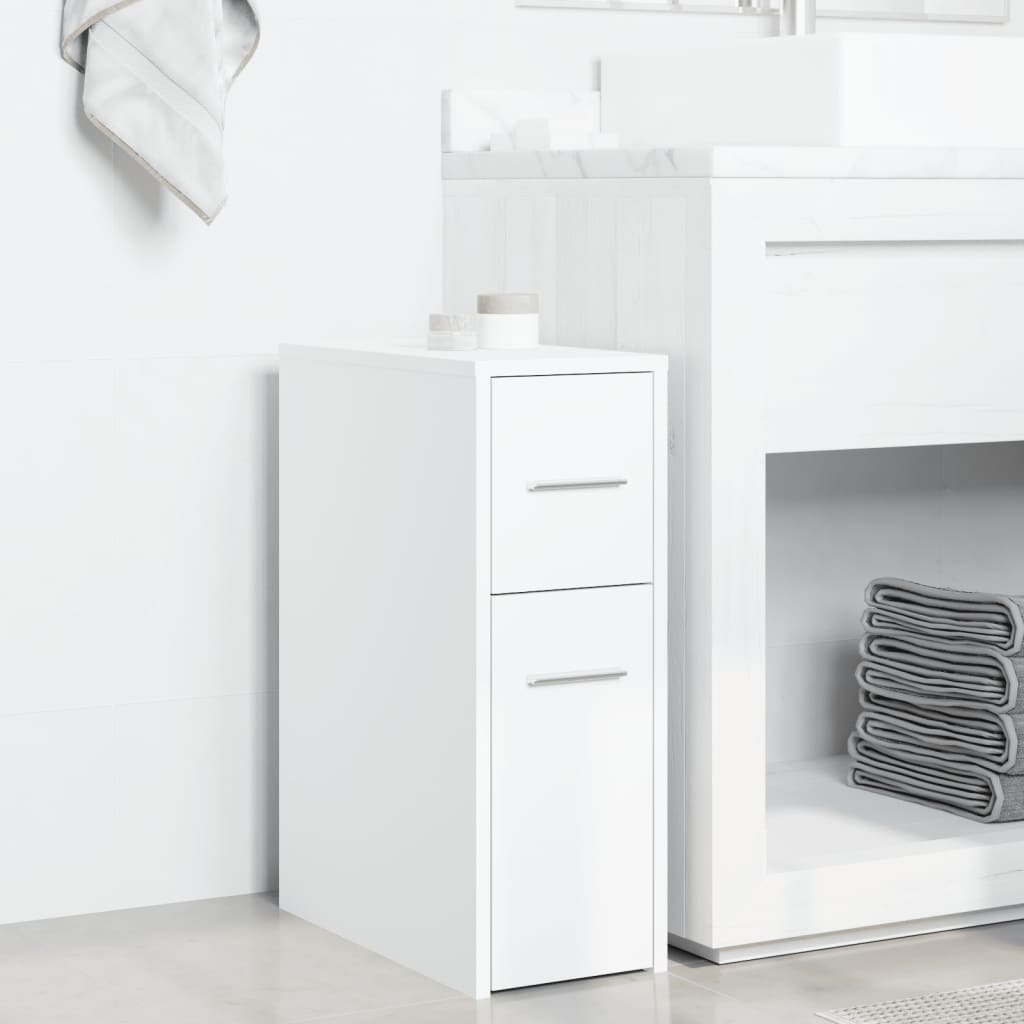 Badkamerkast smal met wielen bewerkt hout wit is nu te koop bij PeponiXL, paradijselijk wonen!