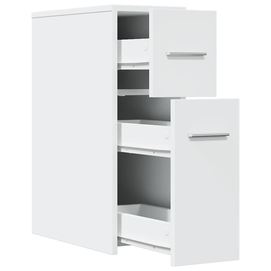 Badkamerkast smal met wielen bewerkt hout wit is nu te koop bij PeponiXL, paradijselijk wonen!