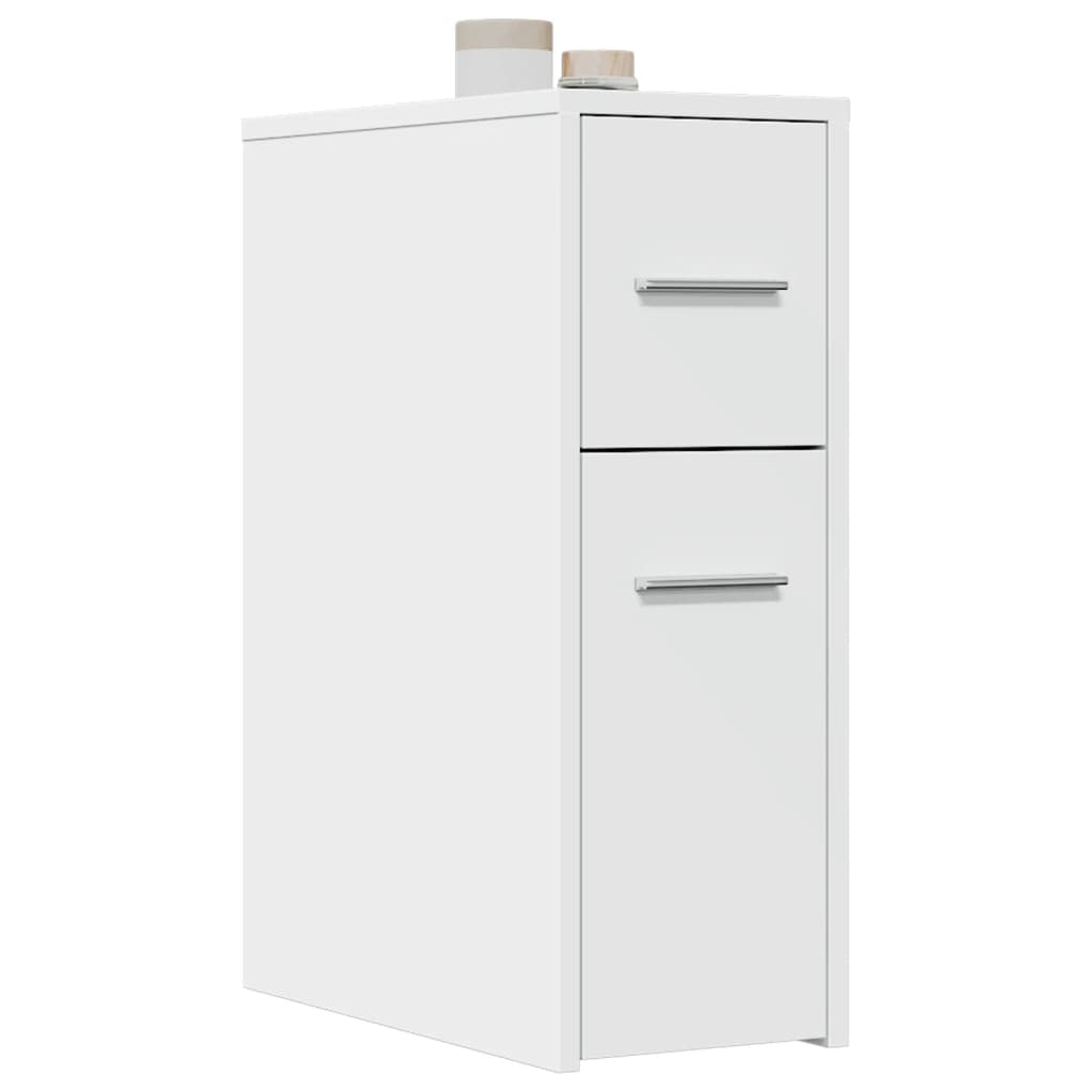 Badkamerkast smal met wielen bewerkt hout wit is nu te koop bij PeponiXL, paradijselijk wonen!