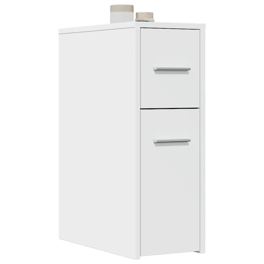 Badkamerkast smal met wielen bewerkt hout wit is nu te koop bij PeponiXL, paradijselijk wonen!