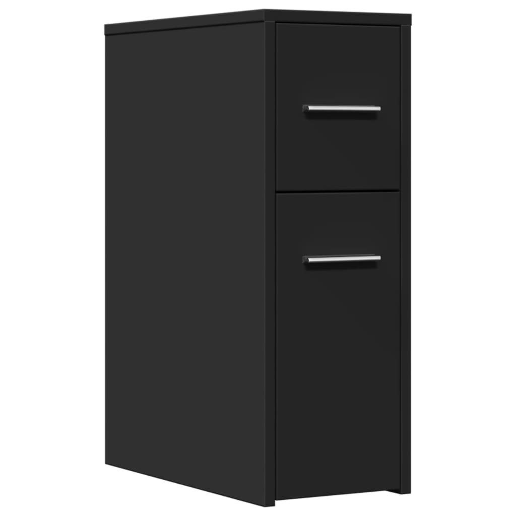 Badkamerkast smal met wielen bewerkt hout zwart is nu te koop bij PeponiXL, paradijselijk wonen!