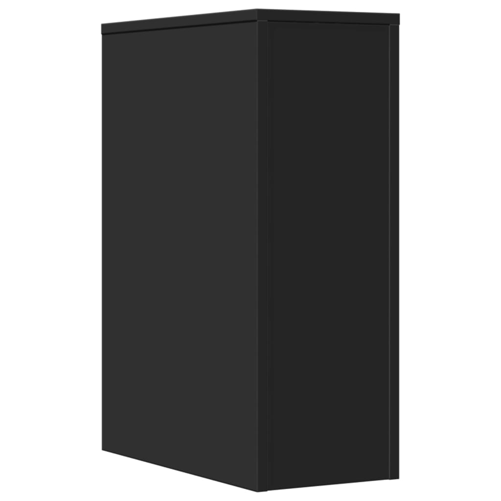 Badkamerkast smal met wielen bewerkt hout zwart is nu te koop bij PeponiXL, paradijselijk wonen!