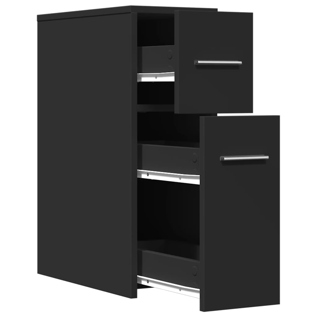 Badkamerkast smal met wielen bewerkt hout zwart is nu te koop bij PeponiXL, paradijselijk wonen!