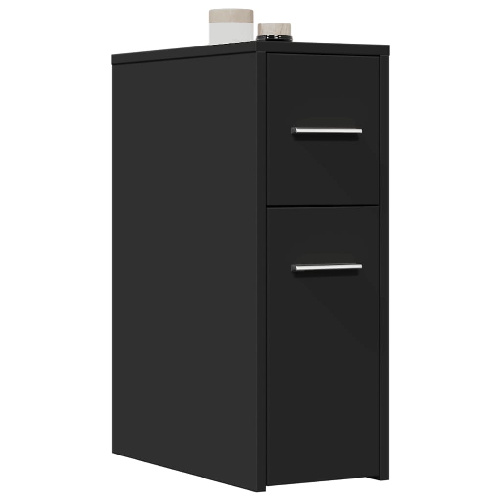 Badkamerkast smal met wielen bewerkt hout zwart is nu te koop bij PeponiXL, paradijselijk wonen!