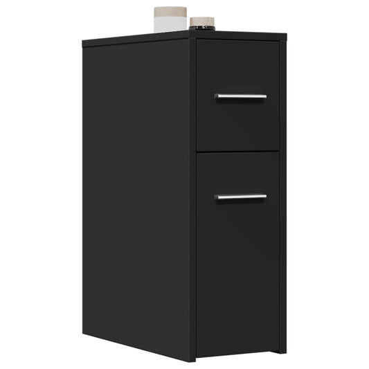 Badkamerkast smal met wielen bewerkt hout zwart is nu te koop bij PeponiXL, paradijselijk wonen!