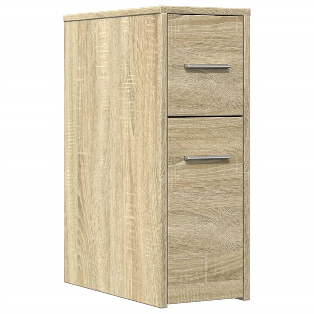 Badkamerkast smal met wielen bewerkt hout sonoma eikenkleurig is nu te koop bij PeponiXL, paradijselijk wonen!