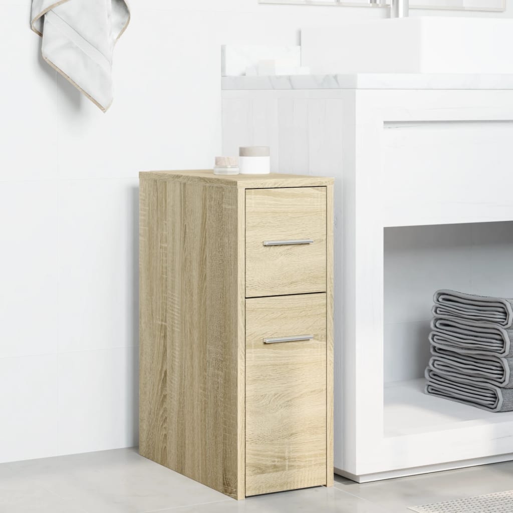 Badkamerkast smal met wielen bewerkt hout sonoma eikenkleurig is nu te koop bij PeponiXL, paradijselijk wonen!