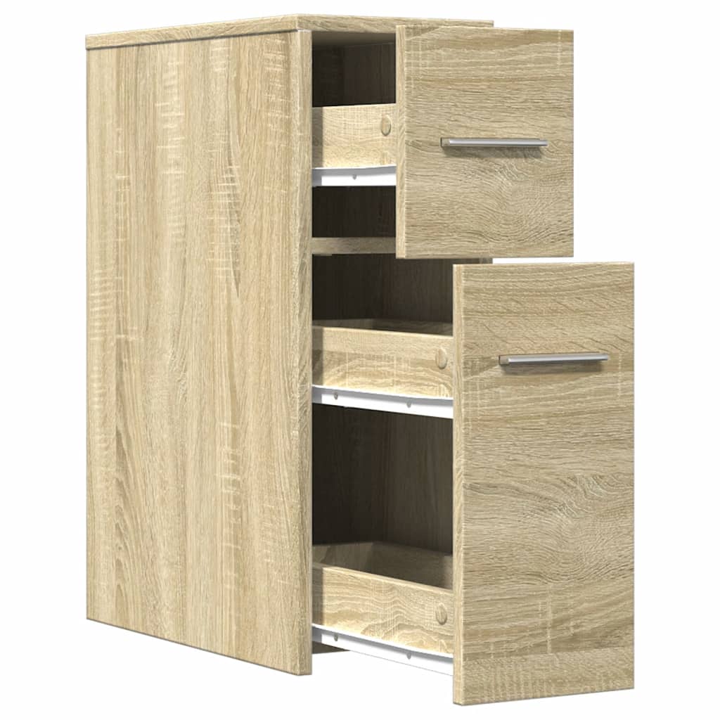 Badkamerkast smal met wielen bewerkt hout sonoma eikenkleurig is nu te koop bij PeponiXL, paradijselijk wonen!