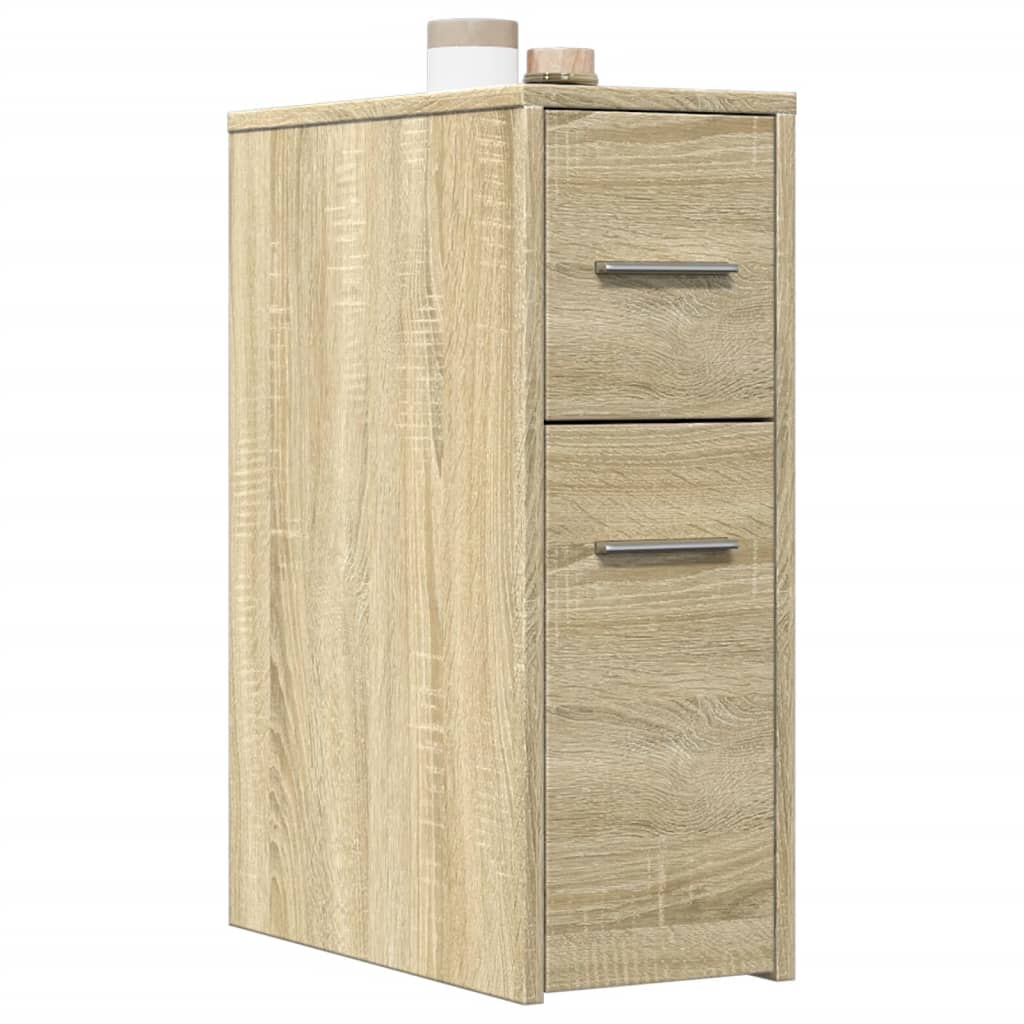 Badkamerkast smal met wielen bewerkt hout sonoma eikenkleurig is nu te koop bij PeponiXL, paradijselijk wonen!