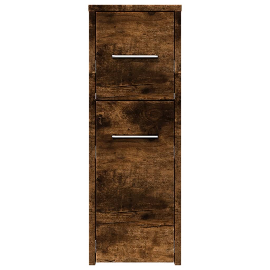 Badkamerkast smal met wielen bewerkt hout gerookt eikenkleurig is nu te koop bij PeponiXL, paradijselijk wonen!