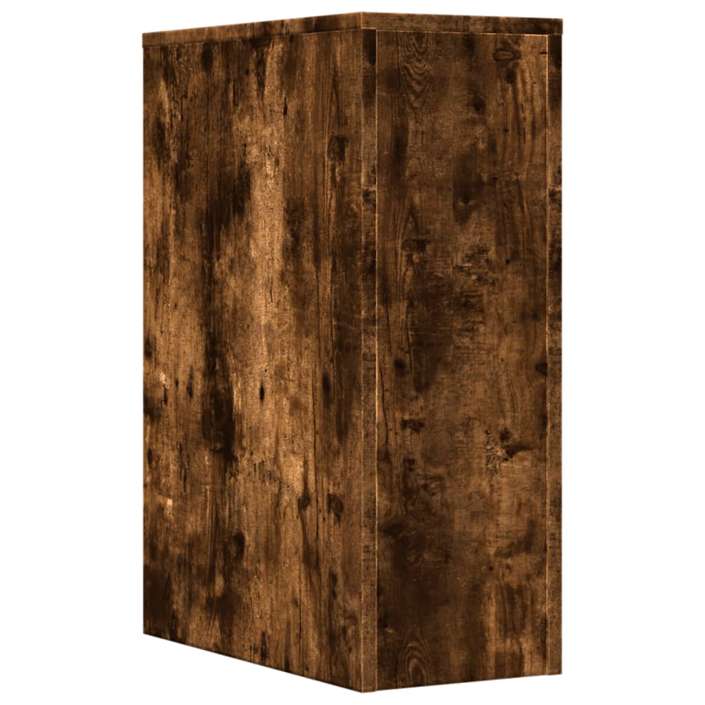 Badkamerkast smal met wielen bewerkt hout gerookt eikenkleurig is nu te koop bij PeponiXL, paradijselijk wonen!