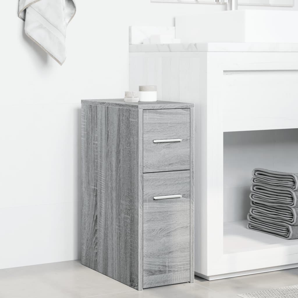 Badkamerkast smal met wielen bewerkt hout grijs sonoma eiken is nu te koop bij PeponiXL, paradijselijk wonen!