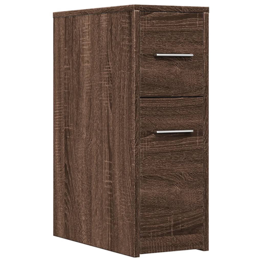 Badkamerkast smal met wielen bewerkt hout bruin eikenkleurig is nu te koop bij PeponiXL, paradijselijk wonen!