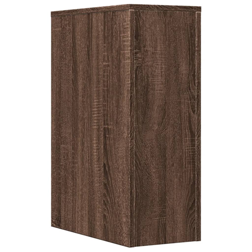 Badkamerkast smal met wielen bewerkt hout bruin eikenkleurig is nu te koop bij PeponiXL, paradijselijk wonen!