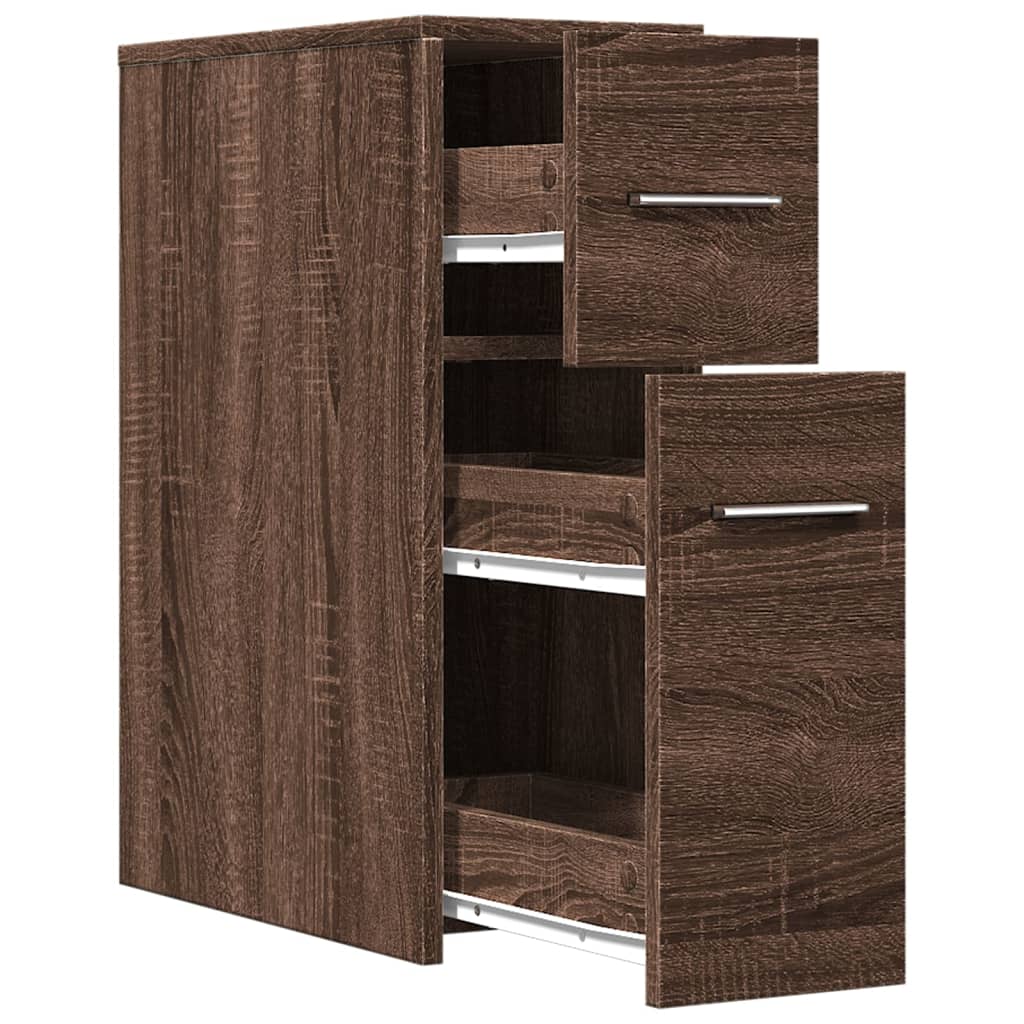 Badkamerkast smal met wielen bewerkt hout bruin eikenkleurig is nu te koop bij PeponiXL, paradijselijk wonen!