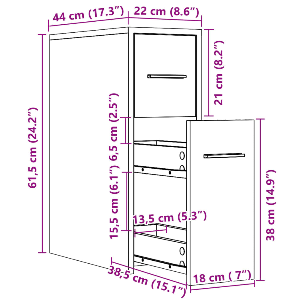 Badkamerkast smal met wielen bewerkt hout bruin eikenkleurig is nu te koop bij PeponiXL, paradijselijk wonen!