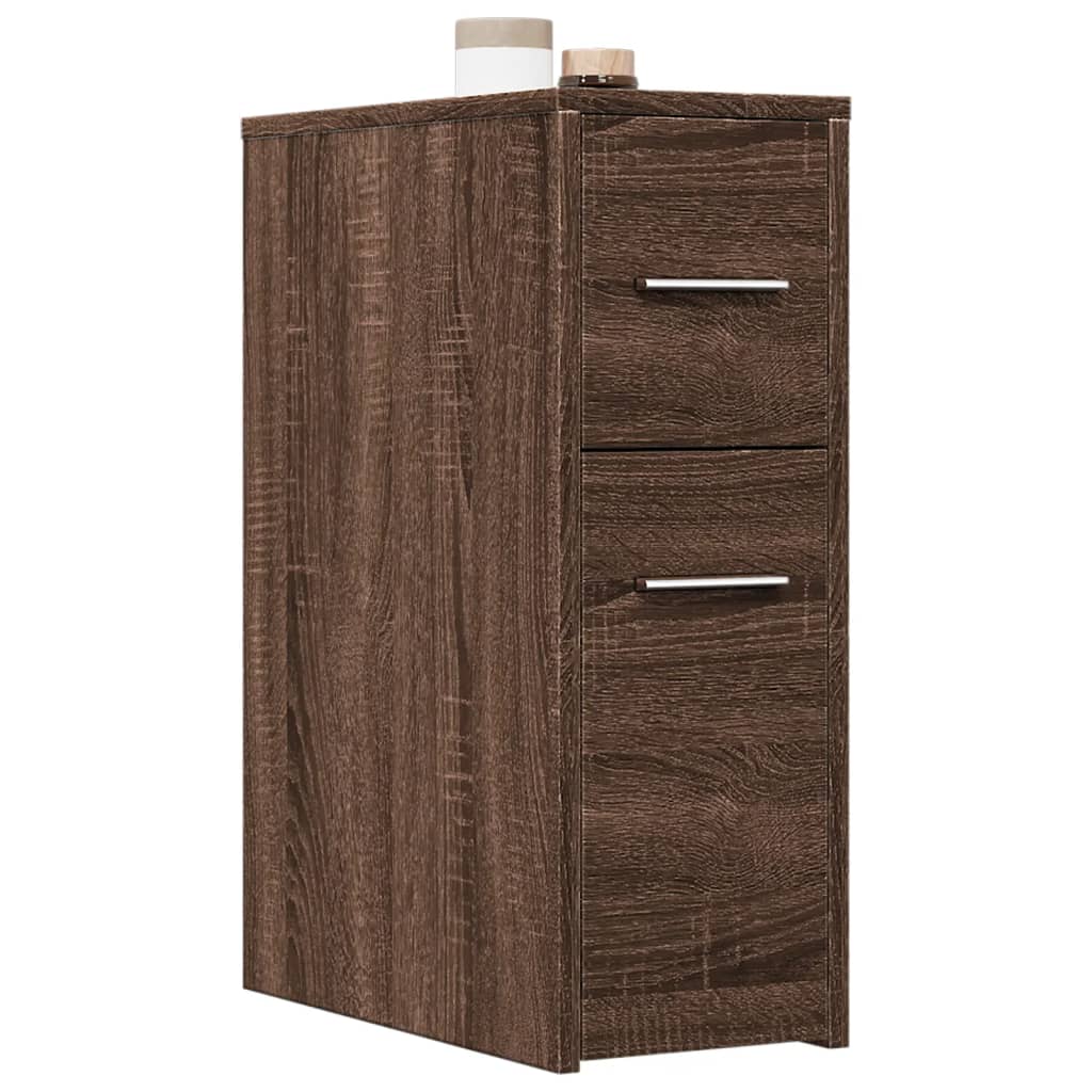 Badkamerkast smal met wielen bewerkt hout bruin eikenkleurig is nu te koop bij PeponiXL, paradijselijk wonen!