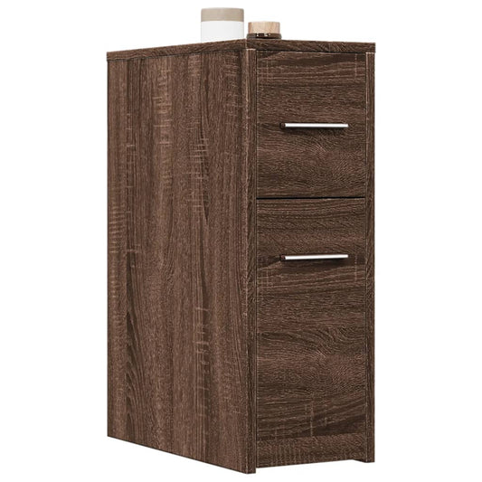 Badkamerkast smal met wielen bewerkt hout bruin eikenkleurig is nu te koop bij PeponiXL, paradijselijk wonen!