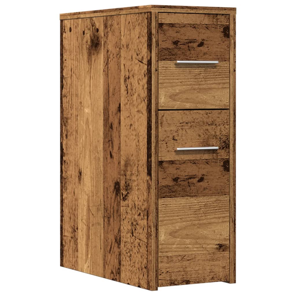 Badkamerkast smal met wielen bewerkt hout oud houtkleurig is nu te koop bij PeponiXL, paradijselijk wonen!