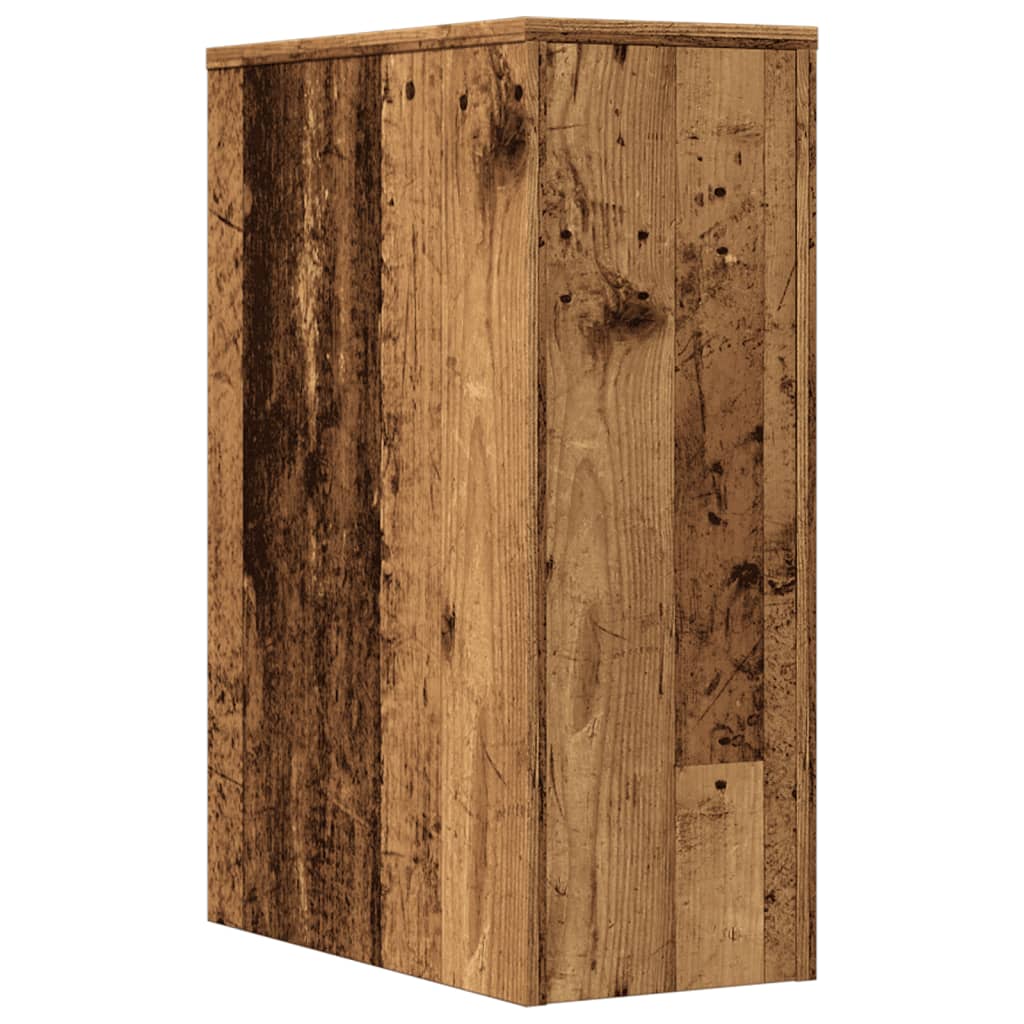 Badkamerkast smal met wielen bewerkt hout oud houtkleurig is nu te koop bij PeponiXL, paradijselijk wonen!