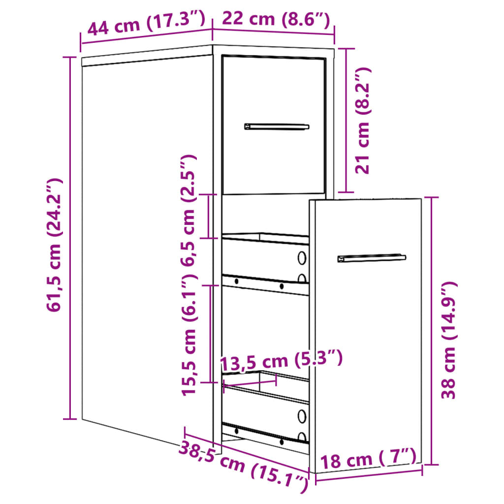 Badkamerkast smal met wielen bewerkt hout oud houtkleurig is nu te koop bij PeponiXL, paradijselijk wonen!