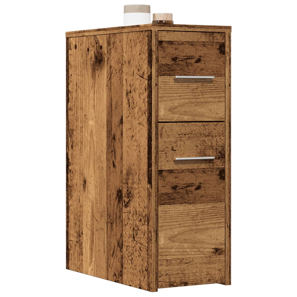 Badkamerkast smal met wielen bewerkt hout oud houtkleurig is nu te koop bij PeponiXL, paradijselijk wonen!