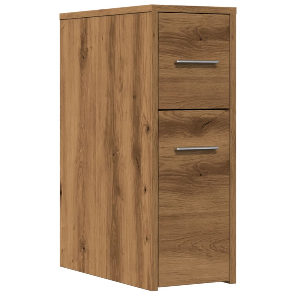Badkamerkast smal met wielen bewerkt hout artisanaal eikenkleur is nu te koop bij PeponiXL, paradijselijk wonen!