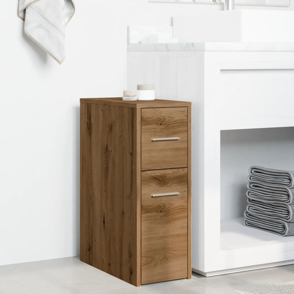 Badkamerkast smal met wielen bewerkt hout artisanaal eikenkleur is nu te koop bij PeponiXL, paradijselijk wonen!