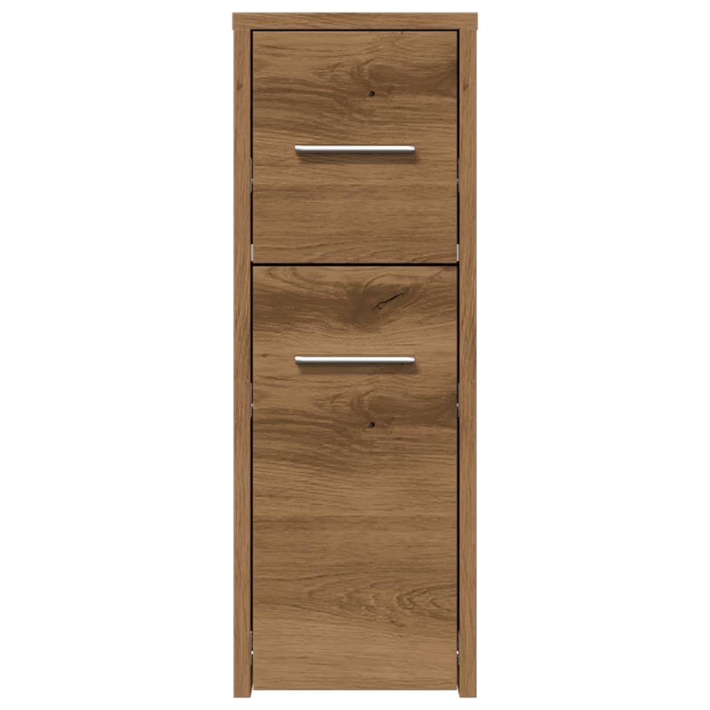 Badkamerkast smal met wielen bewerkt hout artisanaal eikenkleur is nu te koop bij PeponiXL, paradijselijk wonen!